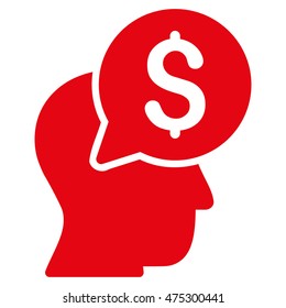 Businessman Think icon. Vector style is flat iconic symbol with rounded angles, red color, white background.