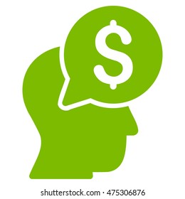 Businessman Think icon. Vector style is flat iconic symbol with rounded angles, eco green color, white background.
