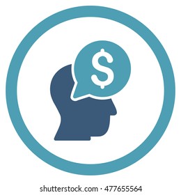 Businessman Think rounded icon. Vector illustration style is flat iconic bicolor symbol, cyan and blue colors, white background.