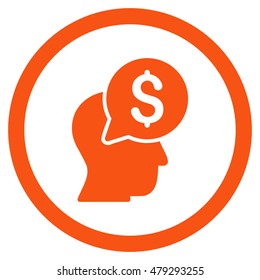 Businessman Think rounded icon. Vector illustration style is flat iconic symbol, orange color, white background.