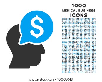 Businessman Think vector bicolor icon with 1000 medical business icons. Set style is flat pictograms, blue and gray colors, white background.