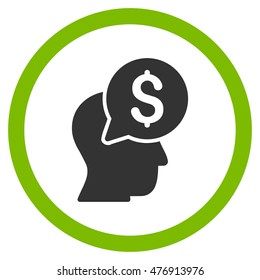 Businessman Think vector bicolor rounded icon. Image style is a flat icon symbol inside a circle, eco green and gray colors, white background.