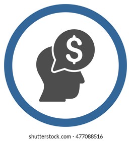Businessman Think vector bicolor rounded icon. Image style is a flat icon symbol inside a circle, cobalt and gray colors, white background.
