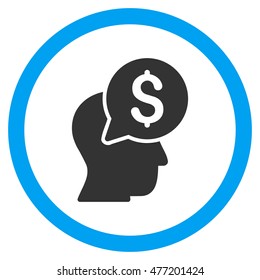 Businessman Think vector bicolor rounded icon. Image style is a flat icon symbol inside a circle, blue and gray colors, white background.