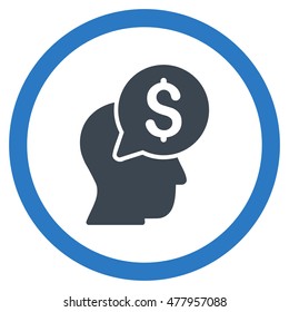 Businessman Think vector bicolor rounded icon. Image style is a flat icon symbol inside a circle, smooth blue colors, white background.