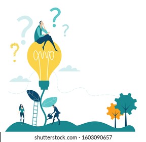 Businessman, thinker, sits on the light bulb and generating new ideas 