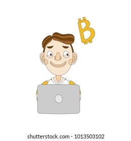 Businessman thinking about bitcoin. Cryptocurrency concept cartoon vector illustration
