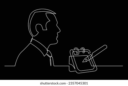 businessman thinking about business calendar - continuous line drawing
