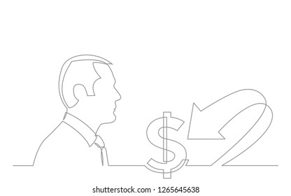 businessman thinking about business cash flow - continuous line drawing