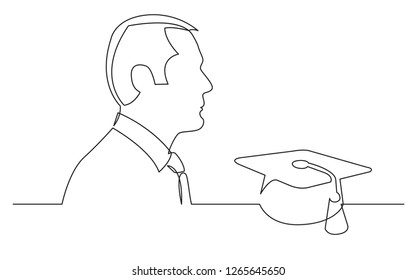 businessman thinking about business education - continuous line drawing