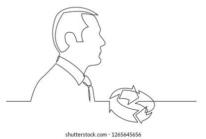 businessman thinking about business profit turnaround - continuous line drawing