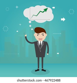 Businessman thinking about growing graph, Bisiness concept
