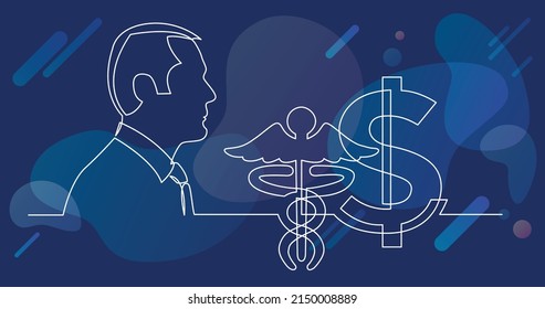 businessman thinking about health insurance cost - continuous line drawing