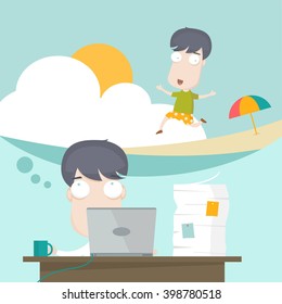 Businessman thinking about holiday while working