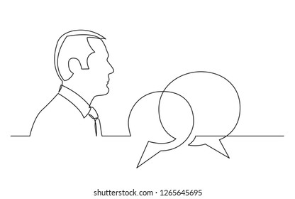 empresario que piensa en opiniones y comentarios - línea continua de dibujo