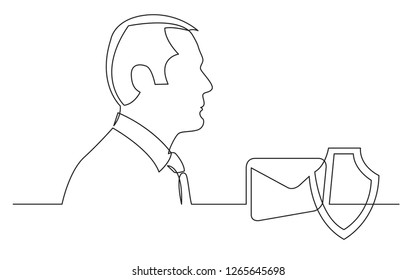businessman thinking about personal email security - continuous line drawing