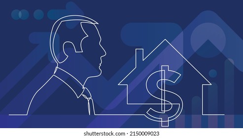 businessman thinking about real estate market investment - continuous line drawing