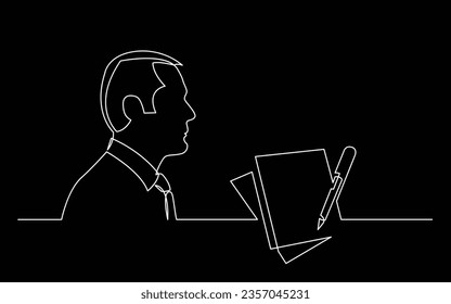 businessman thinking about signing contract - continuous line drawing