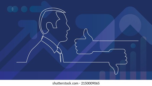 businessman thinking about social media marketing strategy - continuous line drawing