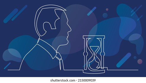 businessman thinking about timing - continuous line drawing