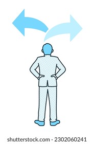 Businessman thinking about two options. Illustration of a man wondering which to choose.