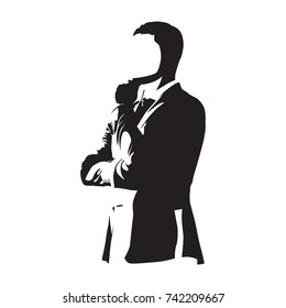 Businessman thinking, abstract vector silhouette