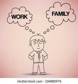 Businessman Thinking between Work and Family Vector