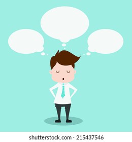 Businessman thinking with bubble talk.