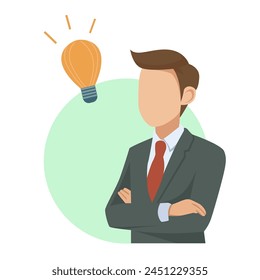 businessman thinking business strategy,Man standing with light bulb.Vector isolated illustration