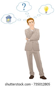 Businessman thinking - cartoon style - Illustration