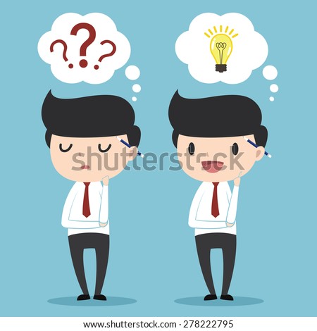 Businessman thinking of choice and get idea in think bubble