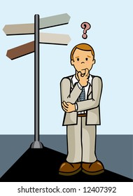 businessman thinking and chooising between some options