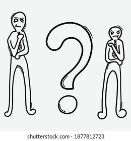 Geschäftsmann denkt. Doodle-Vektorsymbol. Zeichnen Skizze Illustration handgezeichnet Cartoon Linie.