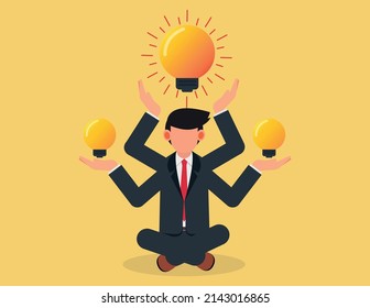 Businessman Thinking During Meditation.relax Meditation To Eliminate Distraction Concept