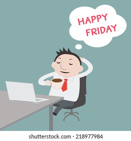 Businessman thinking happy Friday - Vector 