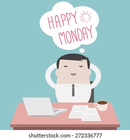 Businessman thinking happy Monday - Vector