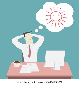 Businessman thinking happy sunshine - Vector
