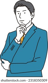 Businessman thinking with his hand on his chin