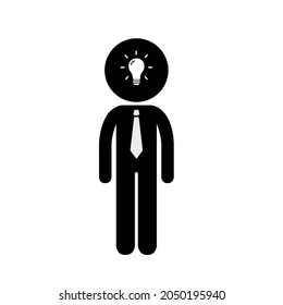 Businessman thinking an idea with bulb illustration. Person thinking icon.