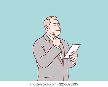Businessman thinking idea to write into taking notes in paper simple korean style illustration