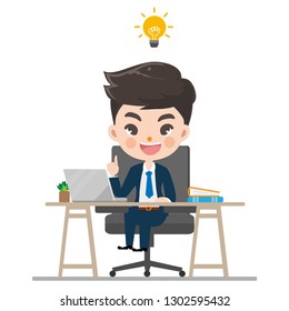 Businessman is thinking of ideas for creative work succeed  with so glad  in his office.