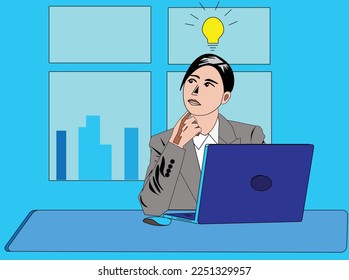 ein Geschäftsmann denkt an Ideen für seine Arbeit im Büro