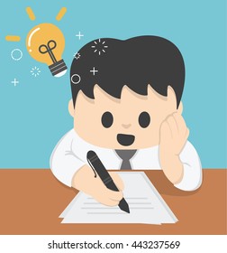 Businessman Thinking Ideas Strategy Working.Concept of ideas and fantasy.
