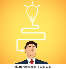 Businessman thinking with light bulb shape. concept of thinking 