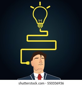 Businessman thinking with light bulb shape. concept of thinking 