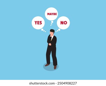 Businessman thinking and make decision for business or career question 3d isometric vector illustration
