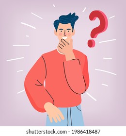 Businessman thinking. man thinking of solving problems. Question mark. Flat cartoon colorful vector illustration.