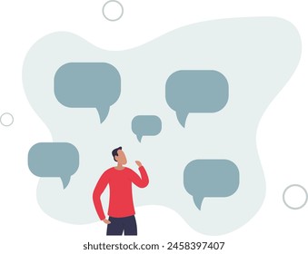 businessman thinking with many thinking bubbles.flat vector illustration.