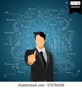 
Businessman Thinking modern Idea and Concept Vector illustration  with Lined pattern,graph,arrow,icon.