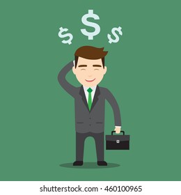 A businessman thinking in money. Vector illustration